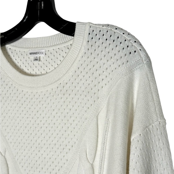 Minnie Rose Cotton Cashmere Crew Cable Knit Sweater L - Picture 2 of 6